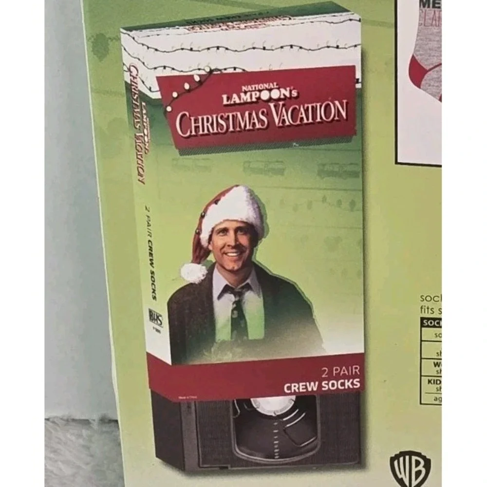 National Lampoons Christmas Vacation Crew Socks Socks 9-11 VHS Novelty Tray New!